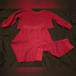 Cozy Red Knit Sweater and Pants Set